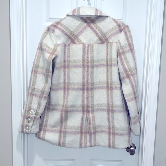 For Love And Lemons Size Large Cream Pastel Plaid Oversized Blazer Pea coat L - Picture 13 of 14